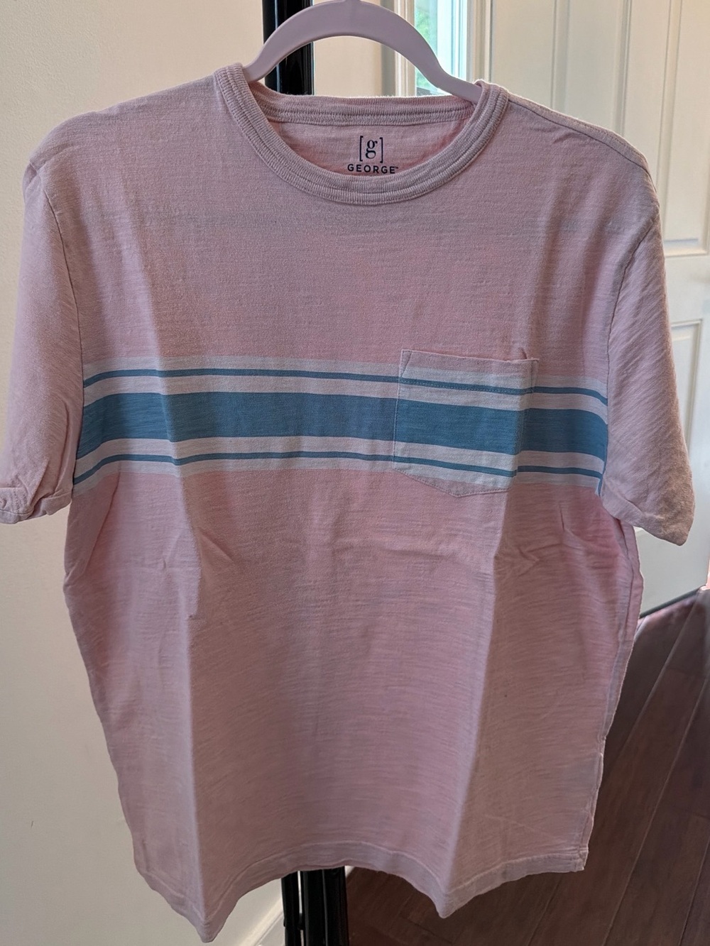 George Pink Short Sleeve Tee with Blue Stripe and Pocket